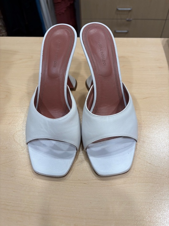 Amina Muaddi Shoes - Amina Muaddi Lupita White Open-Toe Leather Mule Heels